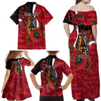 Essendon Bombers ANZAC Personalised Family Matching Off Shoulder Maxi Dress and Hawaiian Shirt Lest We Forget Poppy Camo