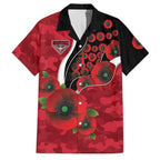 Essendon Bombers ANZAC Personalised Family Matching Off Shoulder Maxi Dress and Hawaiian Shirt Lest We Forget Poppy Camo