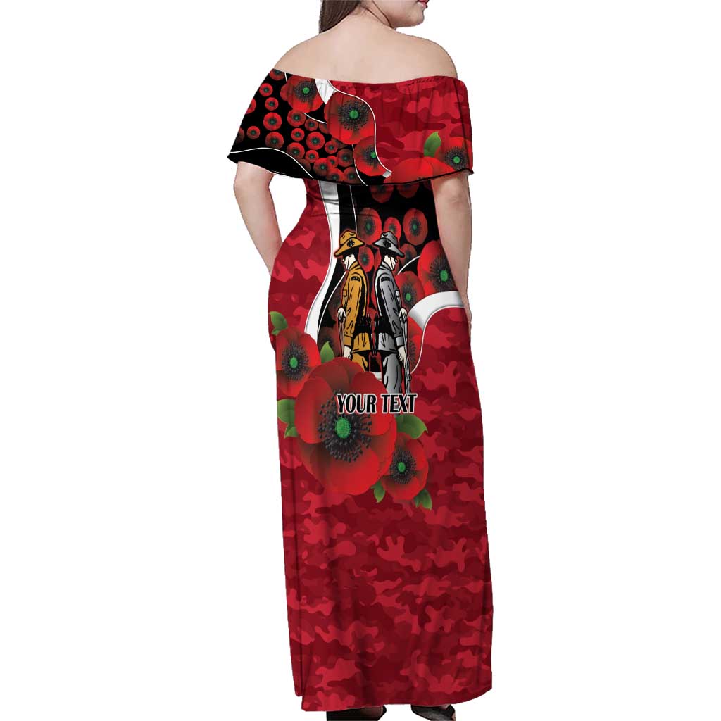 Essendon Bombers ANZAC Personalised Family Matching Off Shoulder Maxi Dress and Hawaiian Shirt Lest We Forget Poppy Camo