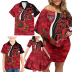Essendon Bombers ANZAC Personalised Family Matching Off Shoulder Short Dress and Hawaiian Shirt Lest We Forget Poppy Camo