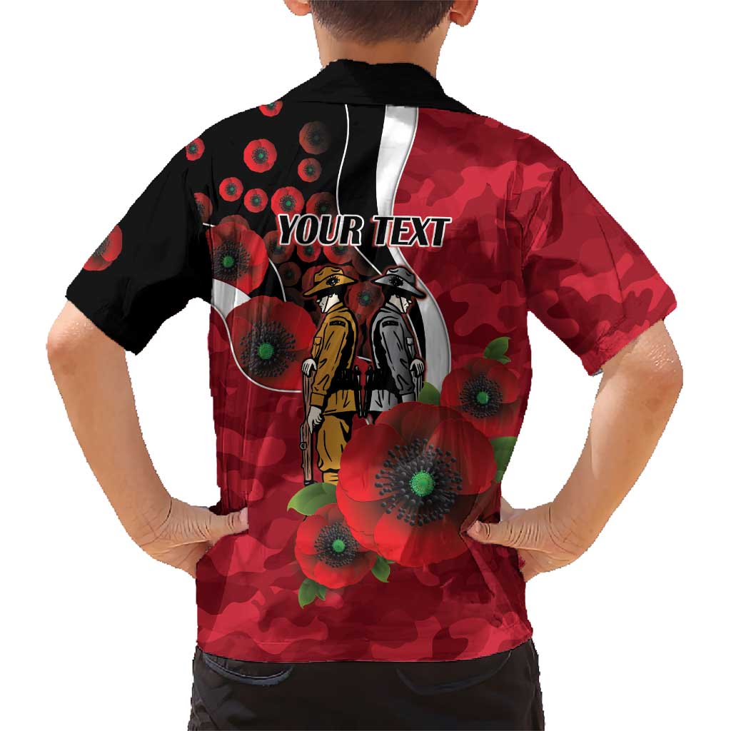 Essendon Bombers ANZAC Personalised Family Matching Off Shoulder Short Dress and Hawaiian Shirt Lest We Forget Poppy Camo