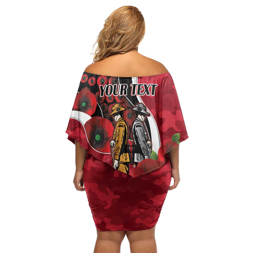 Essendon Bombers ANZAC Personalised Family Matching Off Shoulder Short Dress and Hawaiian Shirt Lest We Forget Poppy Camo