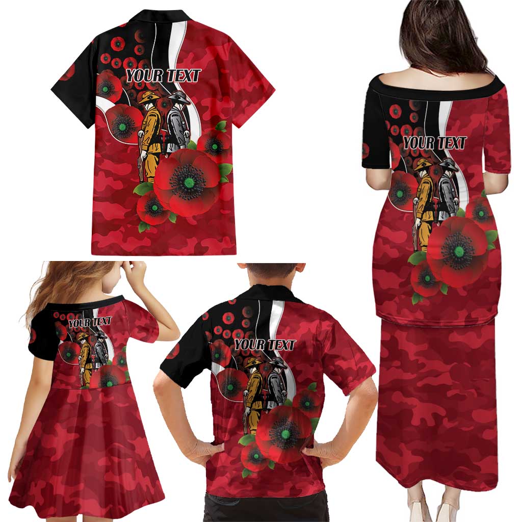 Essendon Bombers ANZAC Personalised Family Matching Puletasi and Hawaiian Shirt Lest We Forget Poppy Camo