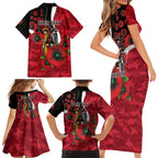 Essendon Bombers ANZAC Personalised Family Matching Short Sleeve Bodycon Dress and Hawaiian Shirt Lest We Forget Poppy Camo