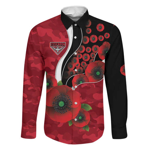 Essendon Bombers ANZAC Personalised Family Matching Summer Maxi Dress and Hawaiian Shirt Lest We Forget Poppy Camo
