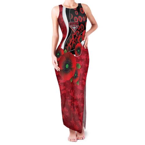 Essendon Bombers ANZAC Personalised Family Matching Tank Maxi Dress and Hawaiian Shirt Lest We Forget Poppy Camo
