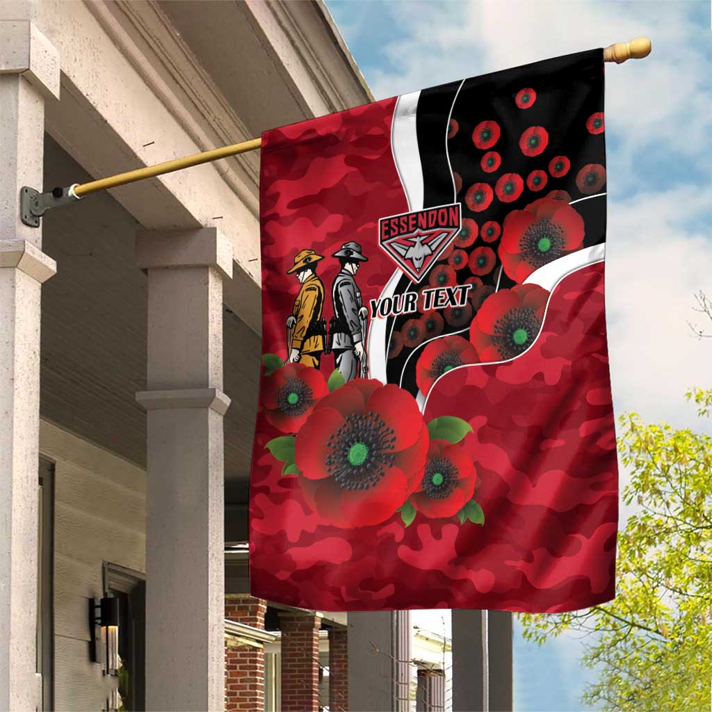 Essendon Bombers ANZAC Personalised Garden Flag Lest We Forget Poppy Camo