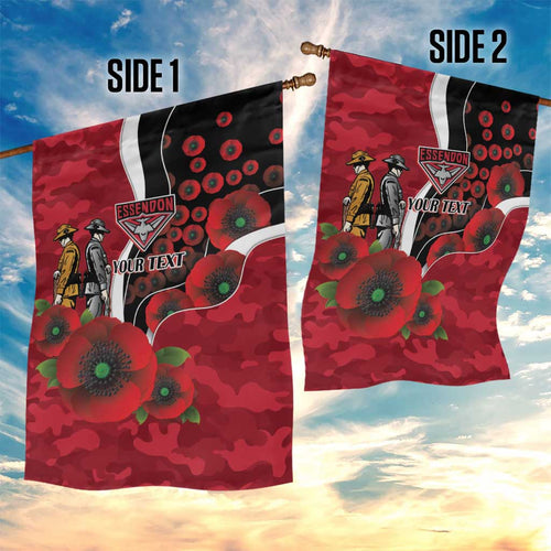 Essendon Bombers ANZAC Personalised Garden Flag Lest We Forget Poppy Camo