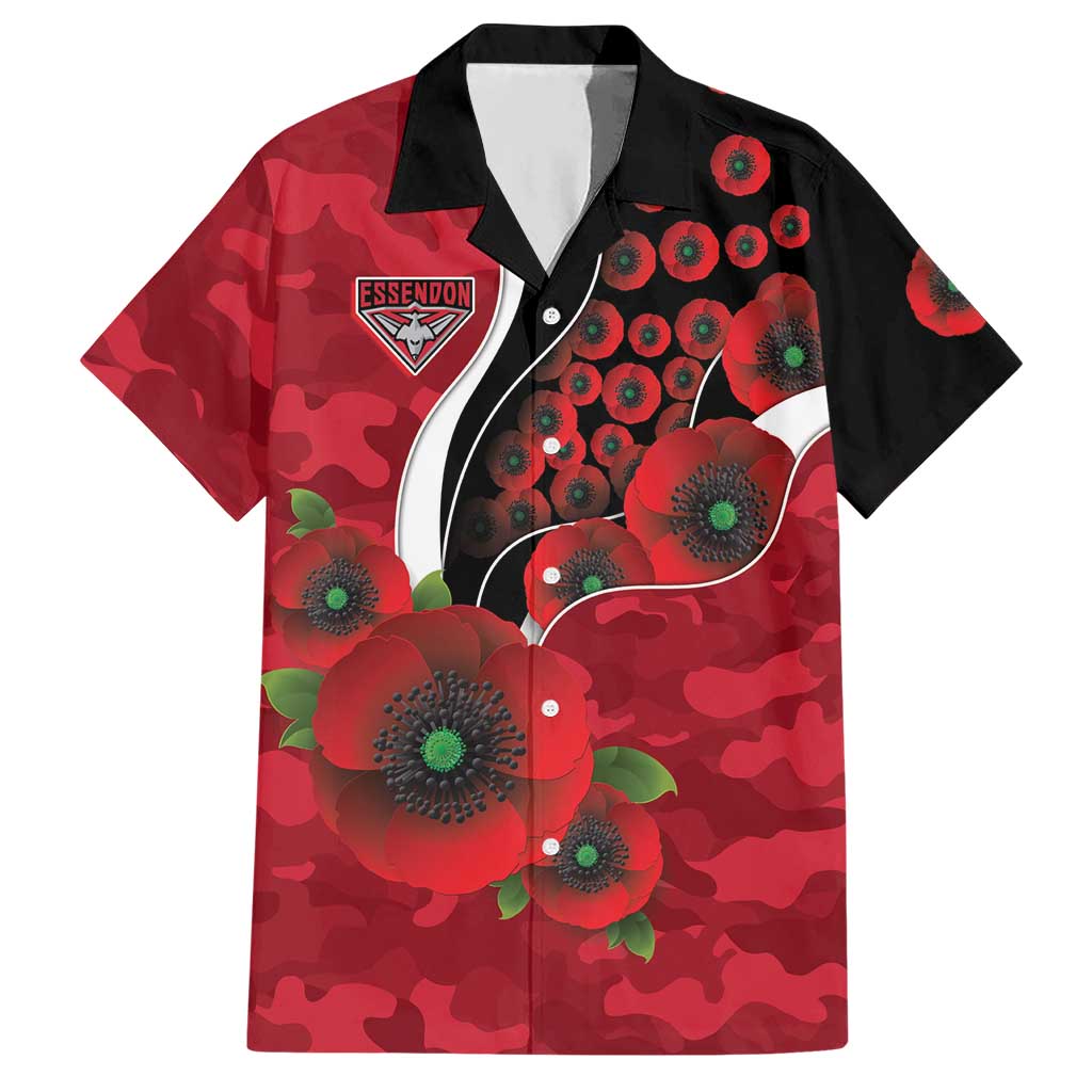 Essendon Bombers ANZAC Personalised Hawaiian Shirt Lest We Forget Poppy Camo