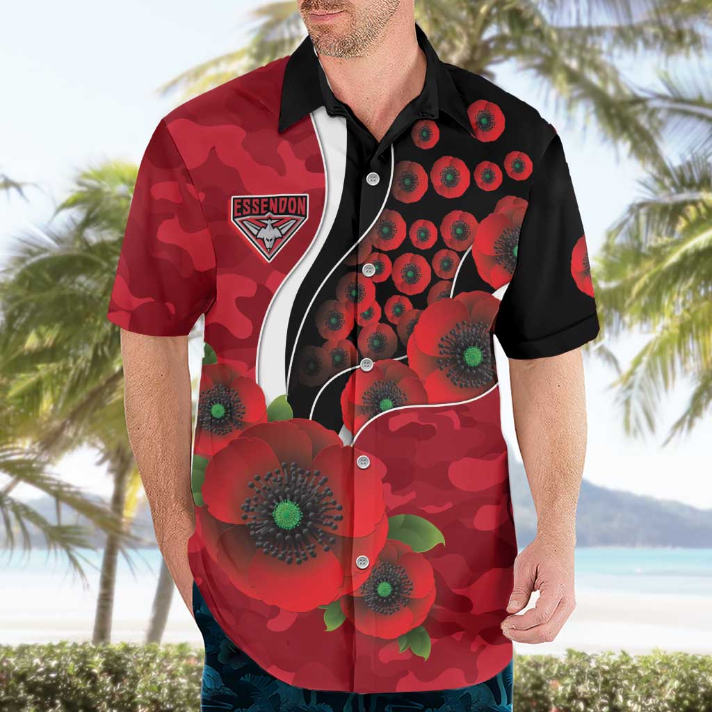 Essendon Bombers ANZAC Personalised Hawaiian Shirt Lest We Forget Poppy Camo