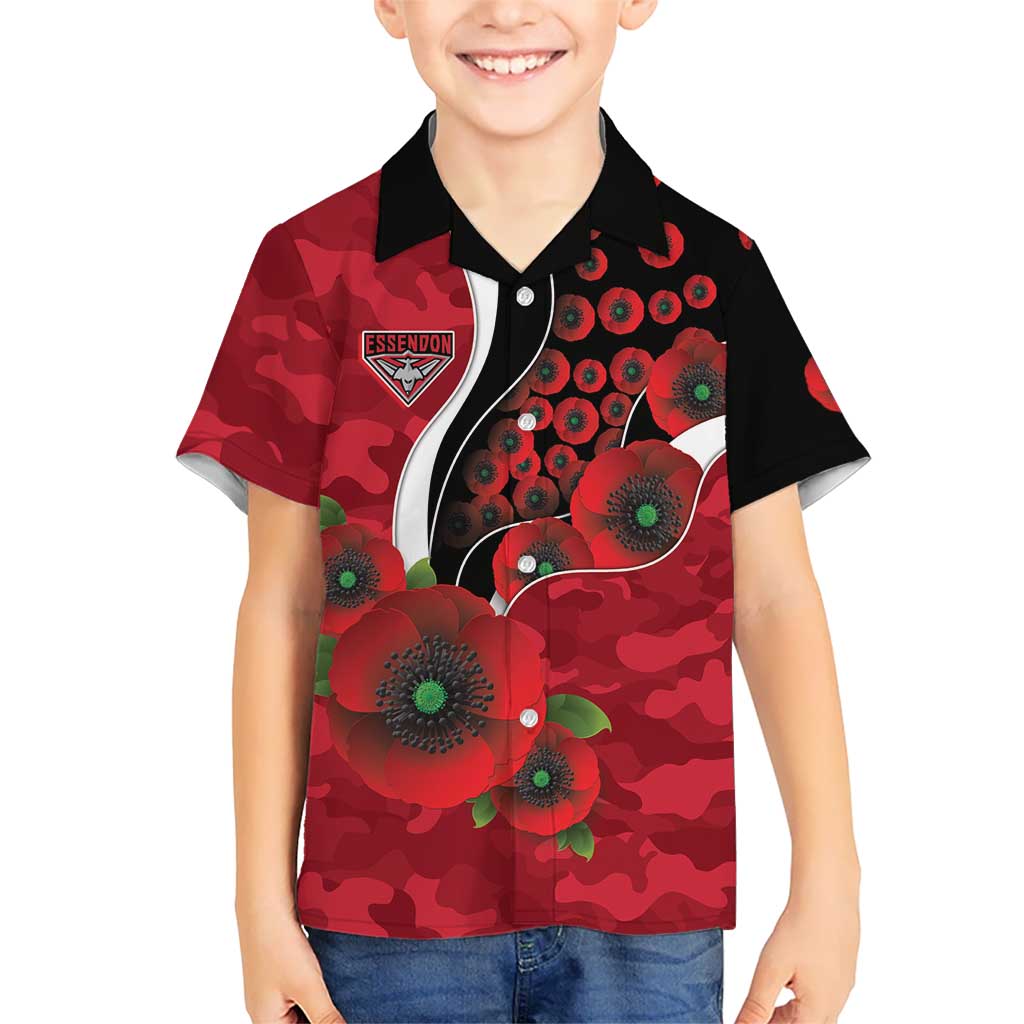 Essendon Bombers ANZAC Personalised Hawaiian Shirt Lest We Forget Poppy Camo