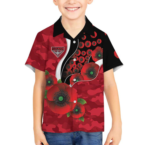 Essendon Bombers ANZAC Personalised Hawaiian Shirt Lest We Forget Poppy Camo