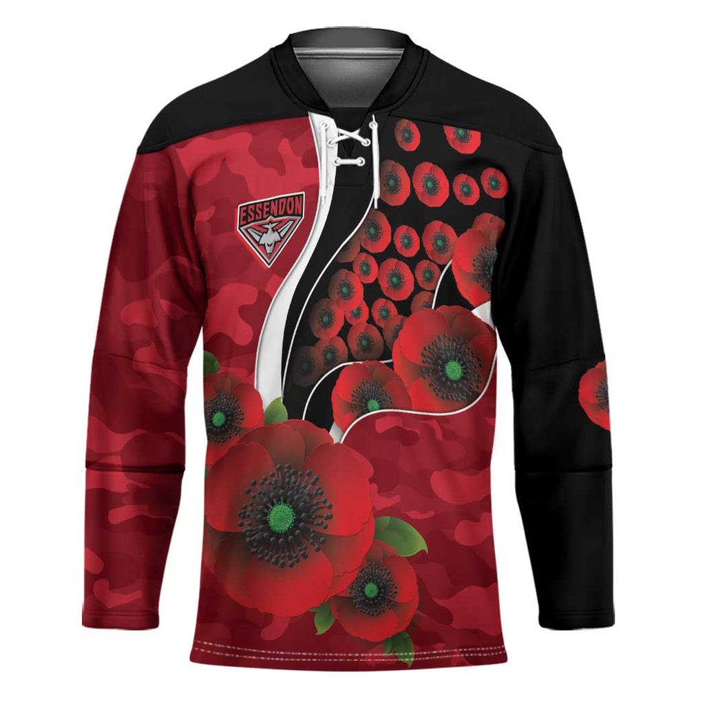 Essendon Bombers ANZAC Personalised Hockey Jersey Lest We Forget Poppy Camo