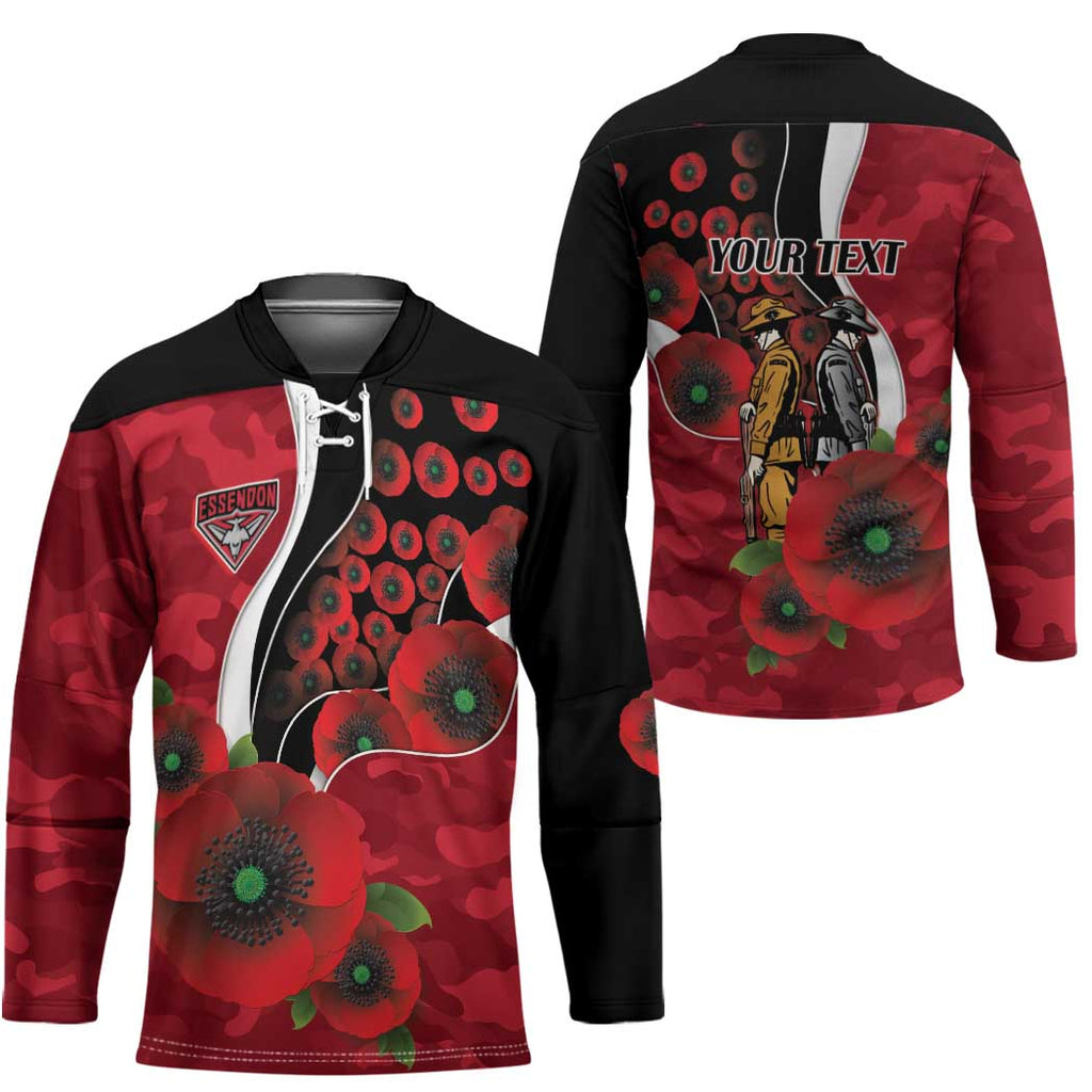 Essendon Bombers ANZAC Personalised Hockey Jersey Lest We Forget Poppy Camo