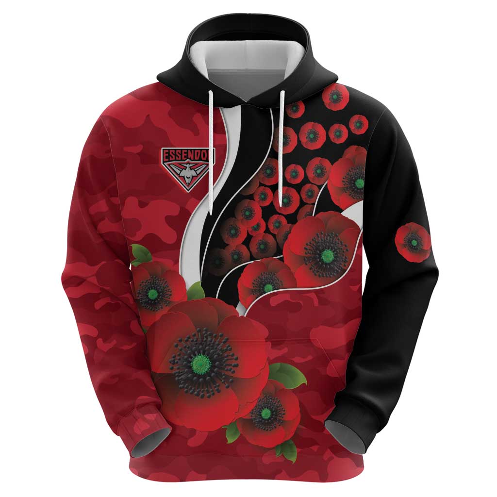 Essendon Bombers ANZAC Personalised Hoodie Lest We Forget Poppy Camo