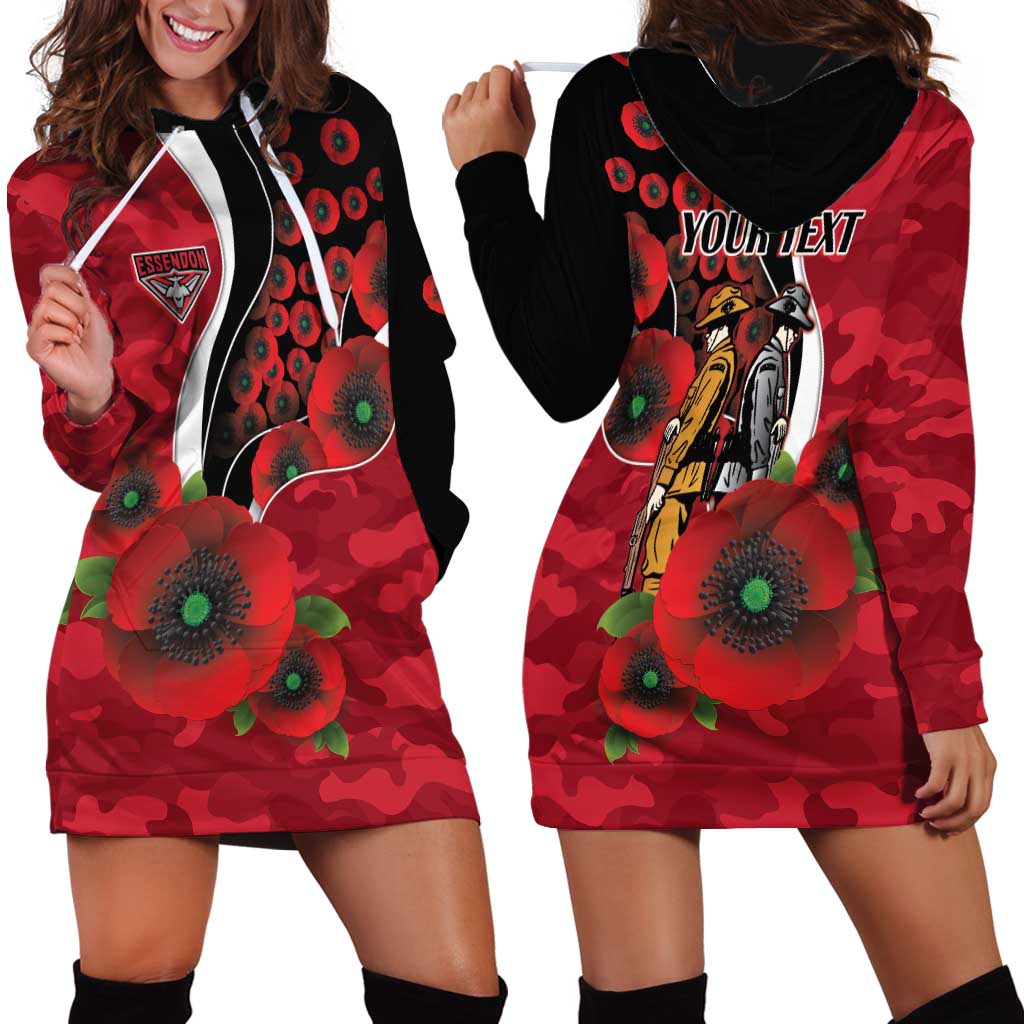 Essendon Bombers ANZAC Personalised Hoodie Dress Lest We Forget Poppy Camo