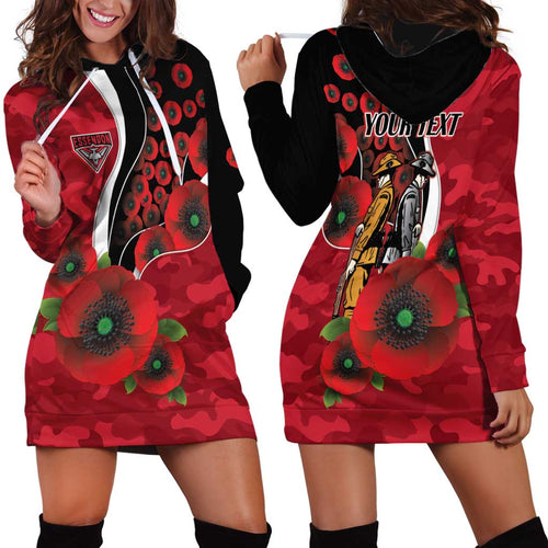 Essendon Bombers ANZAC Personalised Hoodie Dress Lest We Forget Poppy Camo