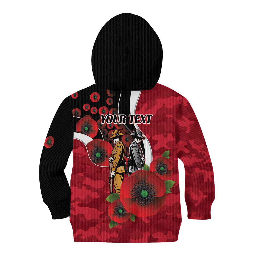 Essendon Bombers ANZAC Personalised Kid Hoodie Lest We Forget Poppy Camo