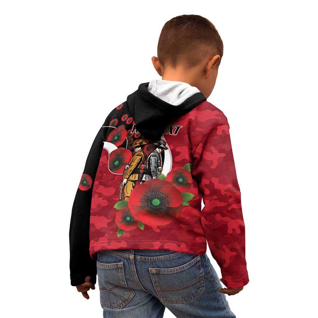 Essendon Bombers ANZAC Personalised Kid Hoodie Lest We Forget Poppy Camo