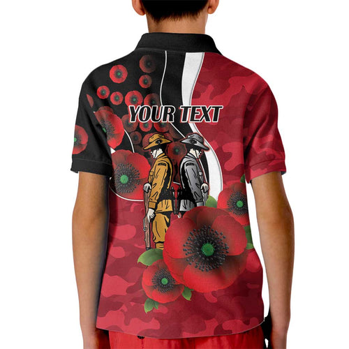 Essendon Bombers ANZAC Personalised Kid Polo Shirt Lest We Forget Poppy Camo