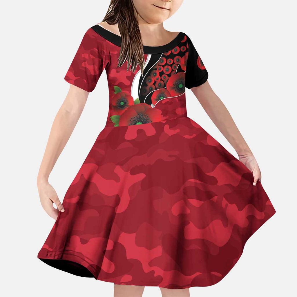 Essendon Bombers ANZAC Personalised Kid Short Sleeve Dress Lest We Forget Poppy Camo