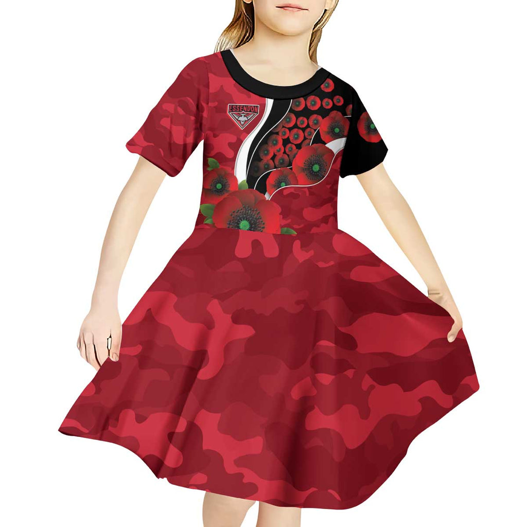 Essendon Bombers ANZAC Personalised Kid Short Sleeve Dress Lest We Forget Poppy Camo