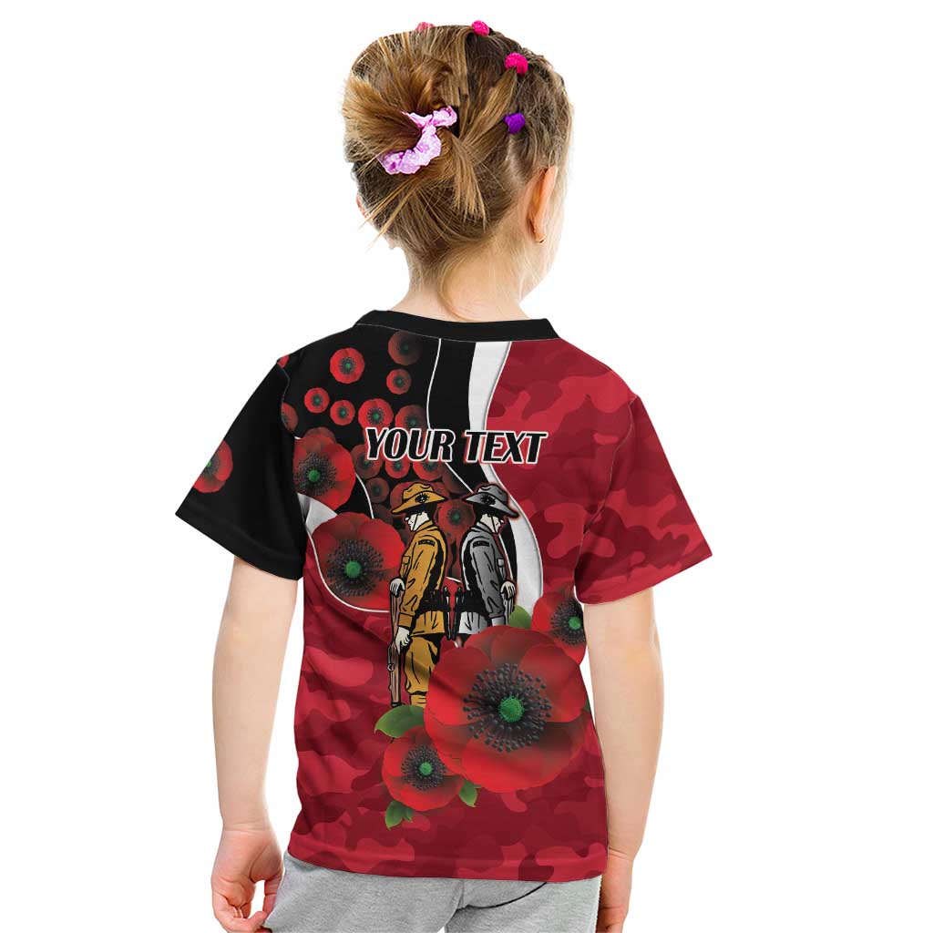 Essendon Bombers ANZAC Personalised Kid T Shirt Lest We Forget Poppy Camo