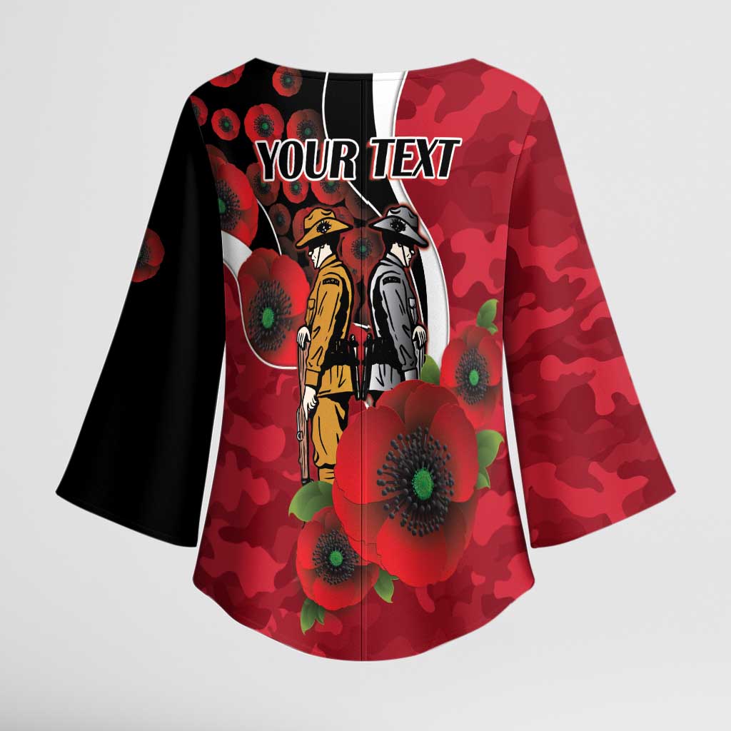 Essendon Bombers ANZAC Personalised Kimono Sleeve Blouse Lest We Forget Poppy Camo