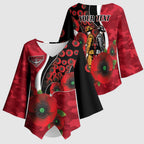 Essendon Bombers ANZAC Personalised Kimono Sleeve Blouse Lest We Forget Poppy Camo