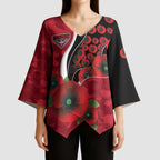 Essendon Bombers ANZAC Personalised Kimono Sleeve Blouse Lest We Forget Poppy Camo