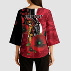 Essendon Bombers ANZAC Personalised Kimono Sleeve Blouse Lest We Forget Poppy Camo