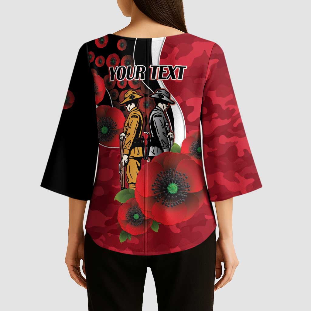 Essendon Bombers ANZAC Personalised Kimono Sleeve Blouse Lest We Forget Poppy Camo