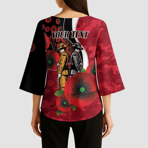 Essendon Bombers ANZAC Personalised Kimono Sleeve Blouse Lest We Forget Poppy Camo