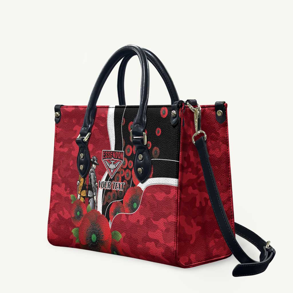Essendon Bombers ANZAC Personalised Leather Bag Lest We Forget Poppy Camo