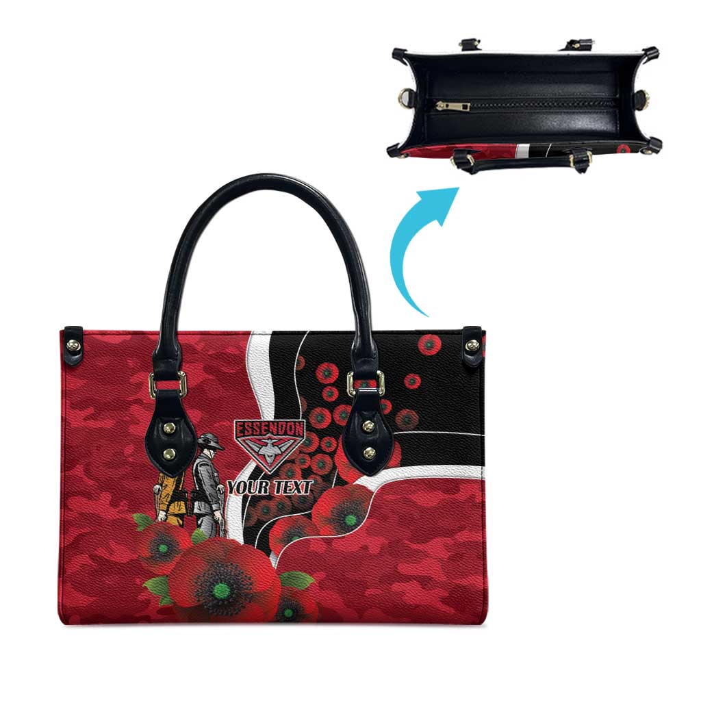 Essendon Bombers ANZAC Personalised Leather Bag Lest We Forget Poppy Camo