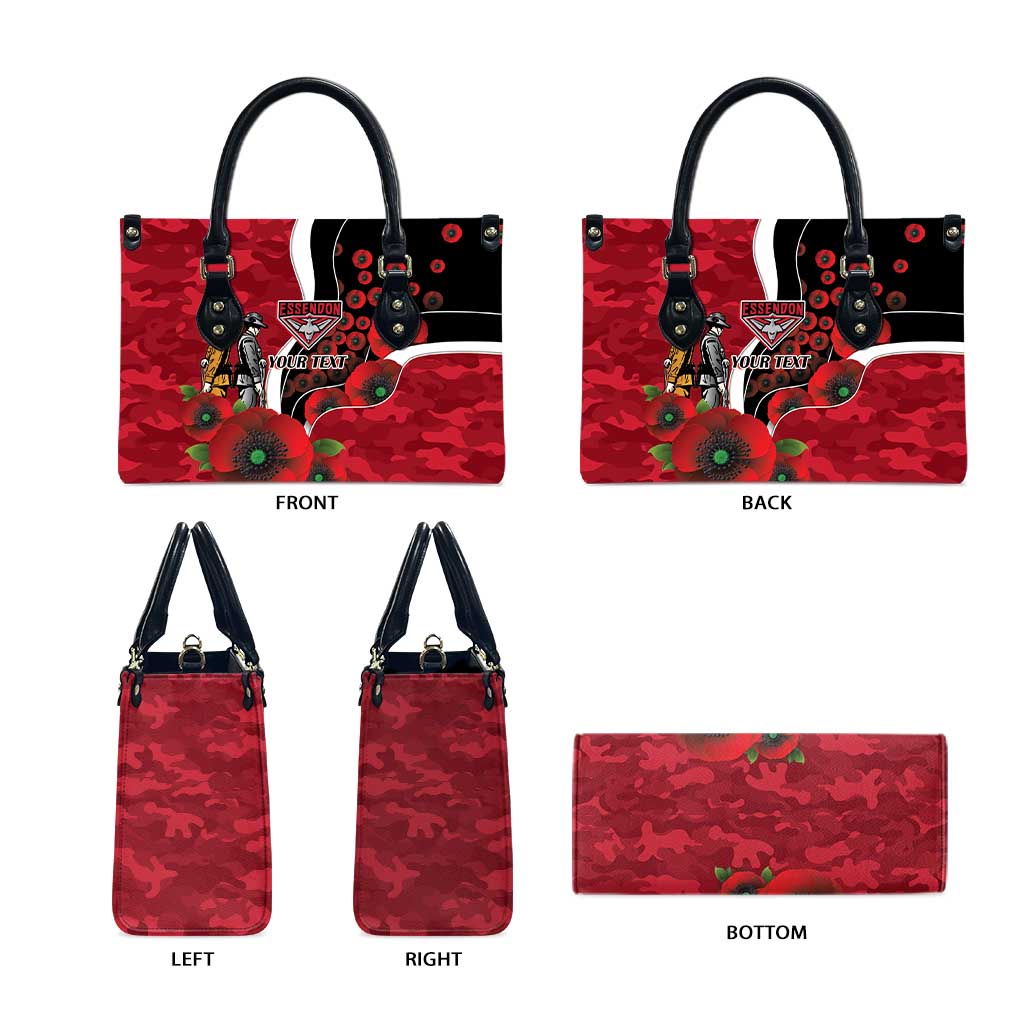 Essendon Bombers ANZAC Personalised Leather Bag Lest We Forget Poppy Camo