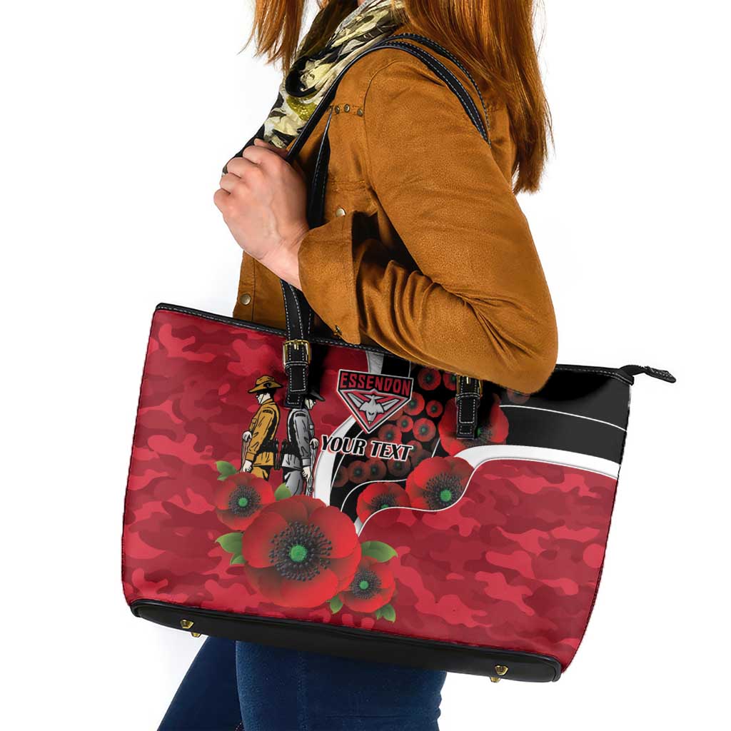 Essendon Bombers ANZAC Personalised Leather Tote Bag Lest We Forget Poppy Camo