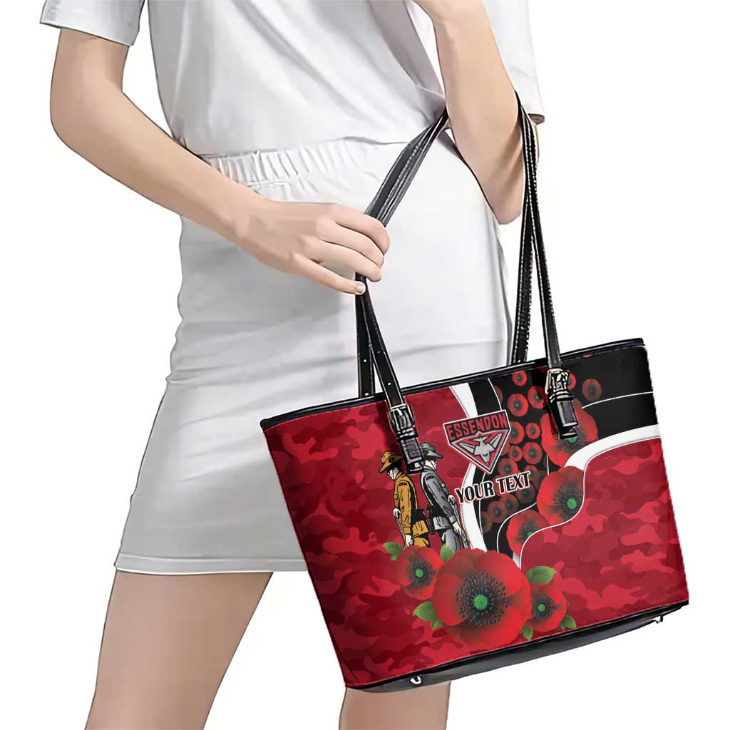 Essendon Bombers ANZAC Personalised Leather Tote Bag Lest We Forget Poppy Camo