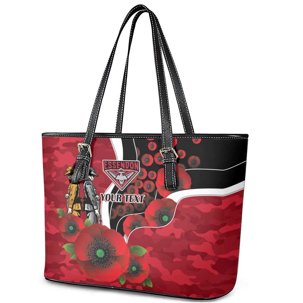 Essendon Bombers ANZAC Personalised Leather Tote Bag Lest We Forget Poppy Camo