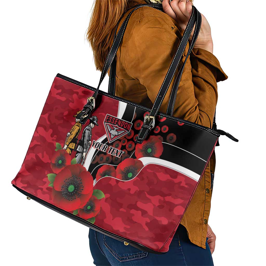 Essendon Bombers ANZAC Personalised Leather Tote Bag Lest We Forget Poppy Camo