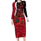 Essendon Bombers ANZAC Personalised Long Sleeve Bodycon Dress Lest We Forget Poppy Camo