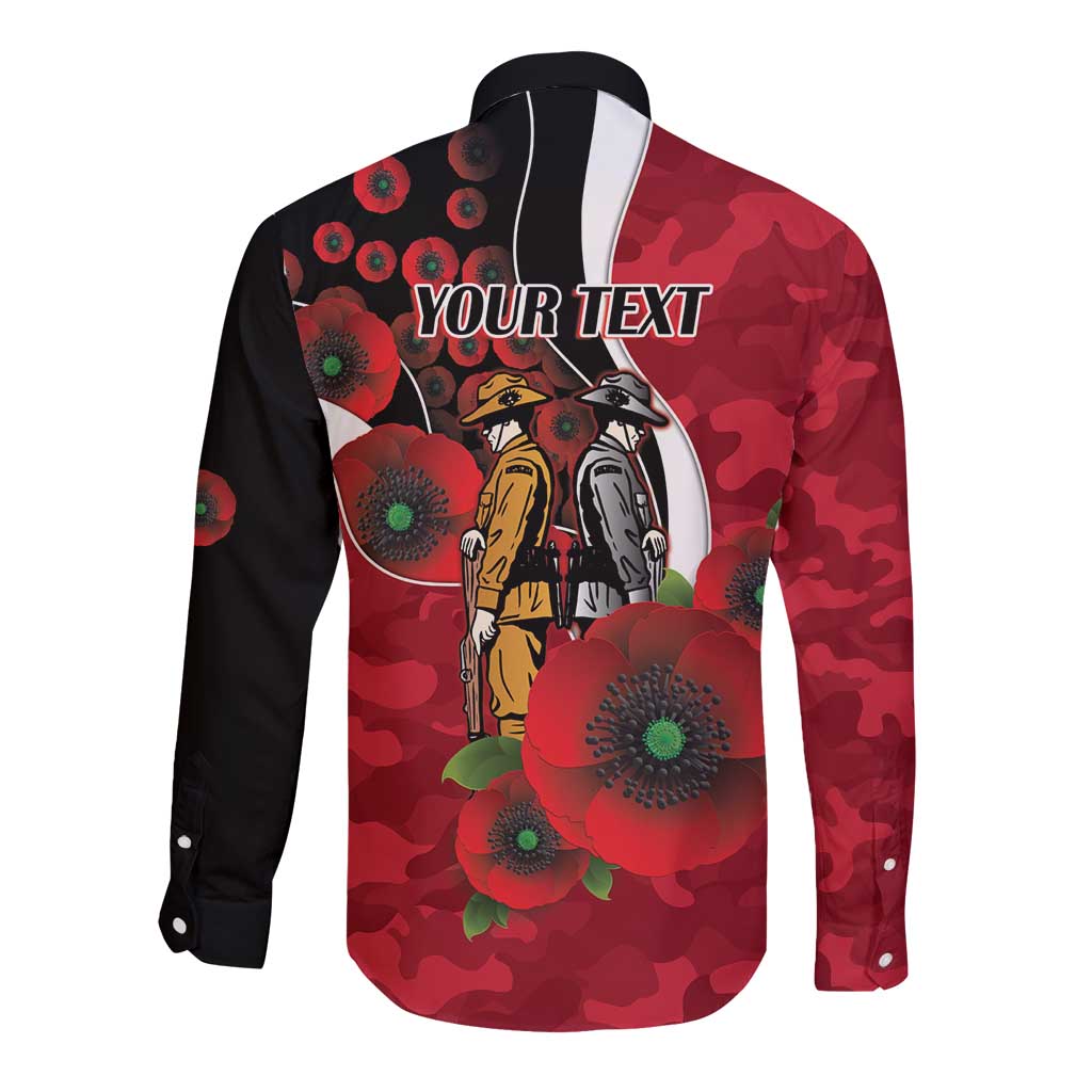 Essendon Bombers ANZAC Personalised Long Sleeve Button Shirt Lest We Forget Poppy Camo