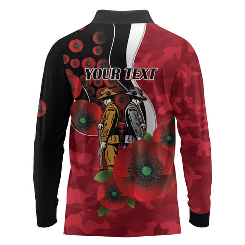 Essendon Bombers ANZAC Personalised Long Sleeve Polo Shirt Lest We Forget Poppy Camo