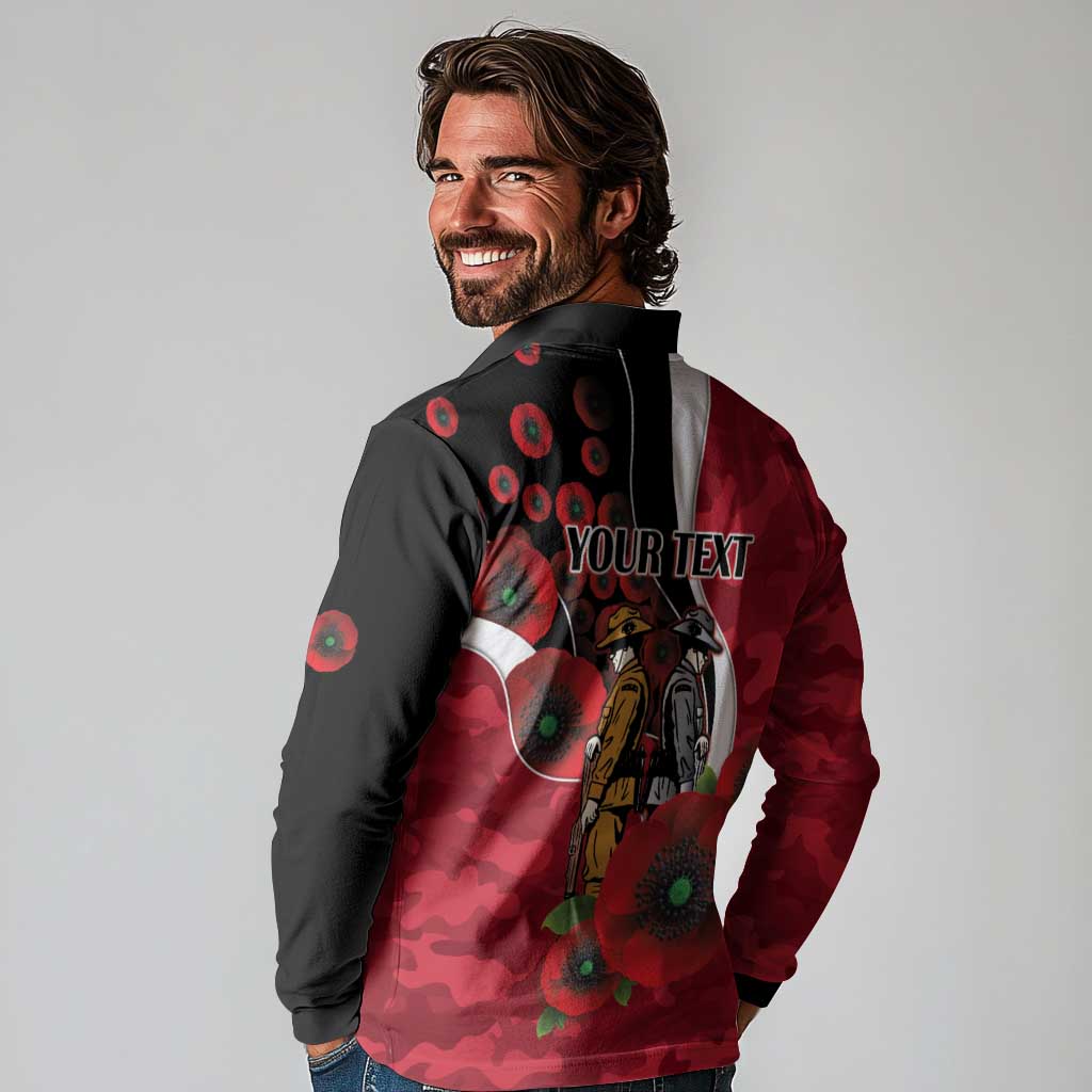Essendon Bombers ANZAC Personalised Long Sleeve Polo Shirt Lest We Forget Poppy Camo