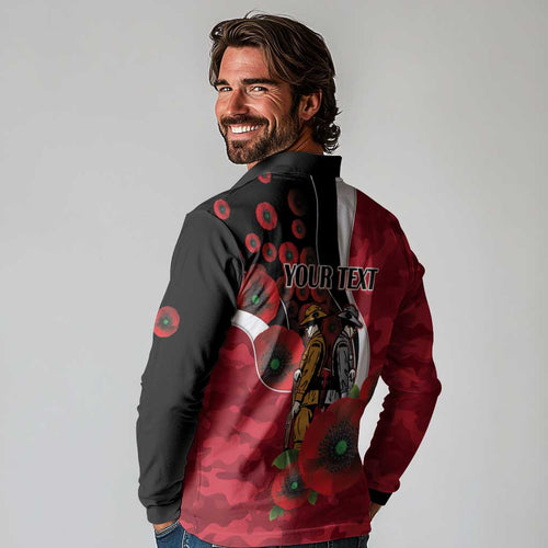 Essendon Bombers ANZAC Personalised Long Sleeve Polo Shirt Lest We Forget Poppy Camo