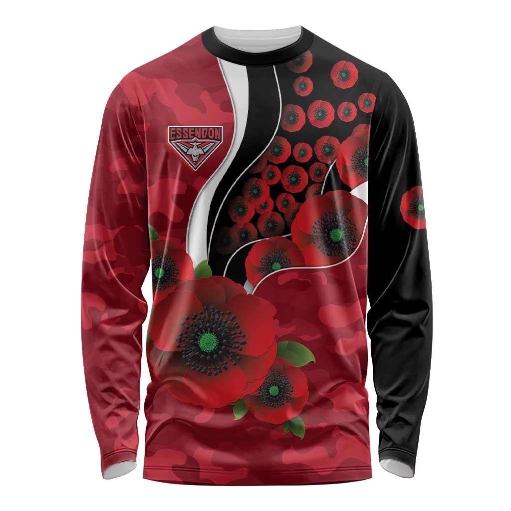 Essendon Bombers ANZAC Personalised Long Sleeve Shirt Lest We Forget Poppy Camo