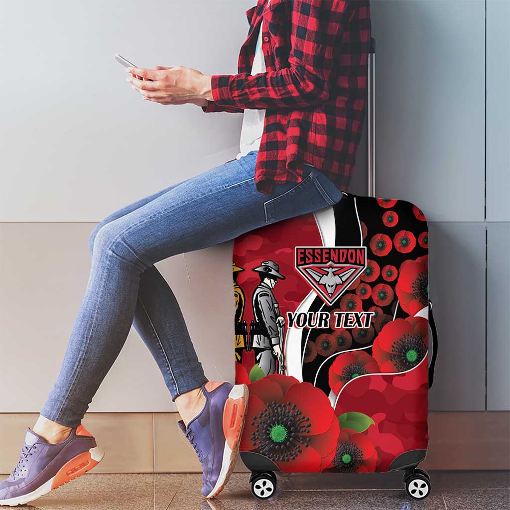 Essendon Bombers ANZAC Personalised Luggage Cover Lest We Forget Poppy Camo