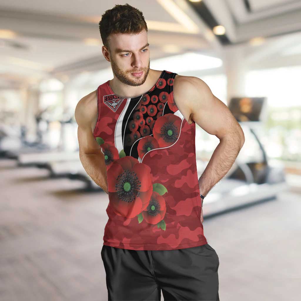 Essendon Bombers ANZAC Personalised Men Tank Top Lest We Forget Poppy Camo
