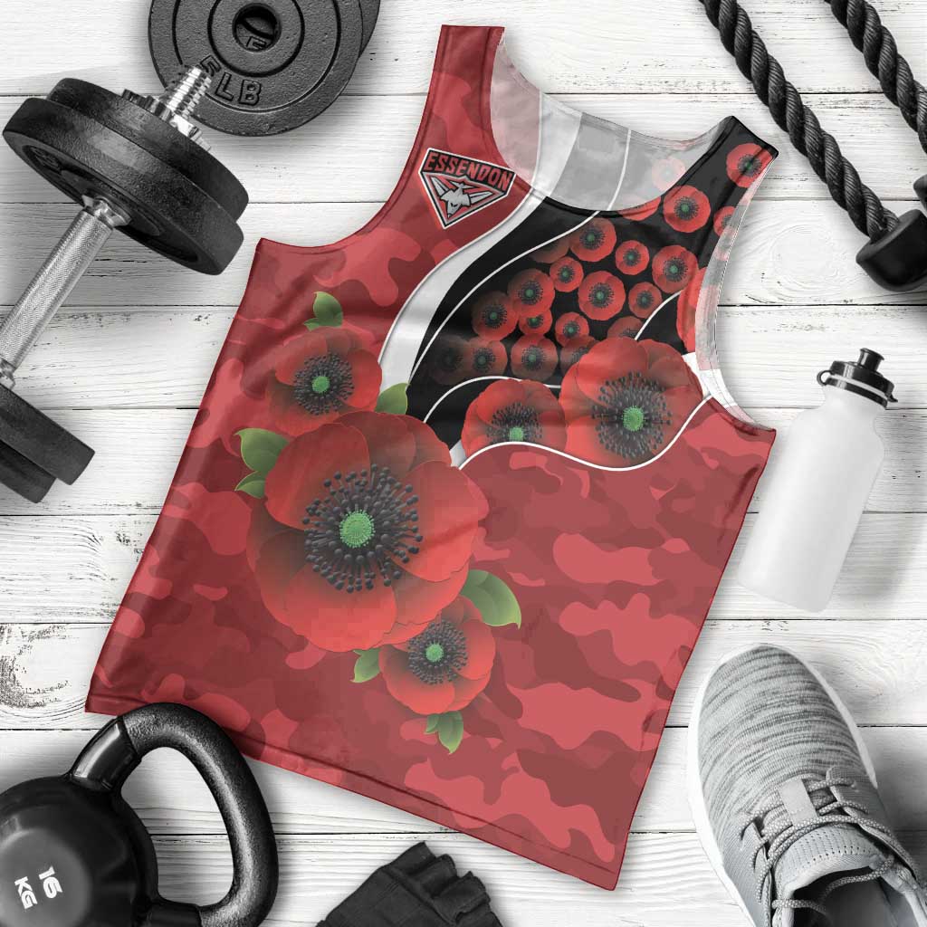 Essendon Bombers ANZAC Personalised Men Tank Top Lest We Forget Poppy Camo