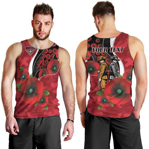 Essendon Bombers ANZAC Personalised Men Tank Top Lest We Forget Poppy Camo